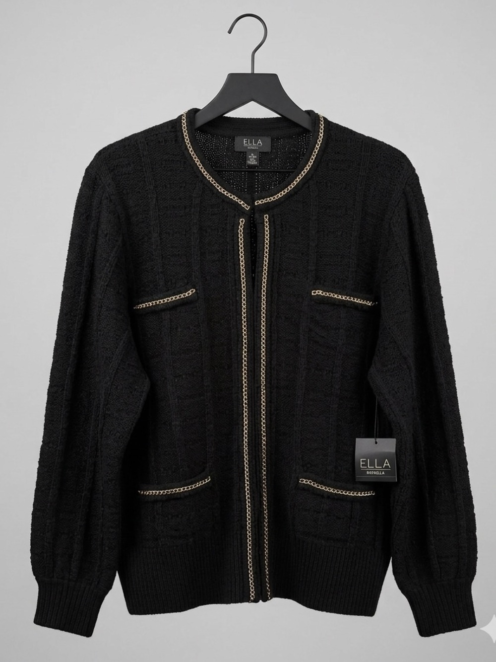 Rafaella Black Cable-Trim Open Cardigan